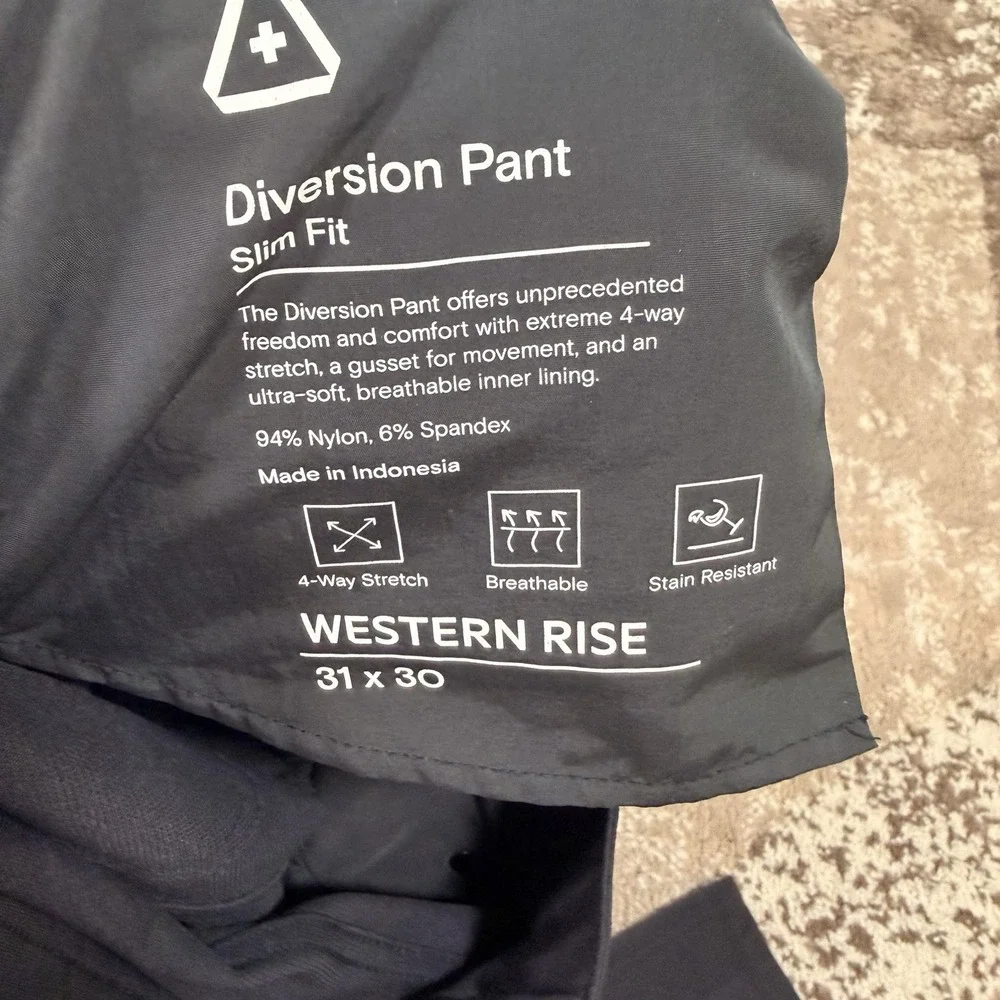 Western Rise Diversion Pants Mens 31x30 Slim Fit Black Stretch Travel Breathable